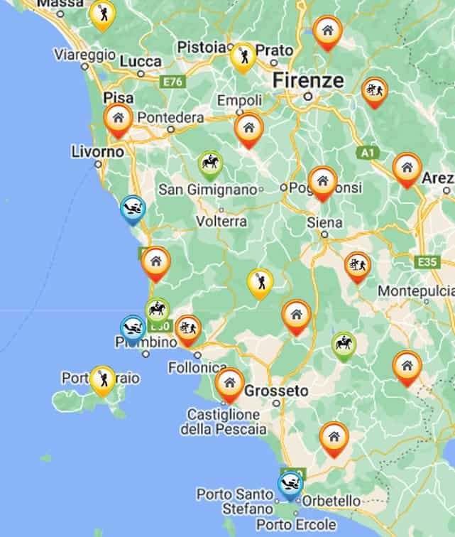 mappa toscana vacanze sportive
