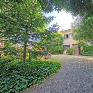 Ingresso dell’Agriturismo L’Acacia tra piante e vialetto in ghiaia a San Vincenzo